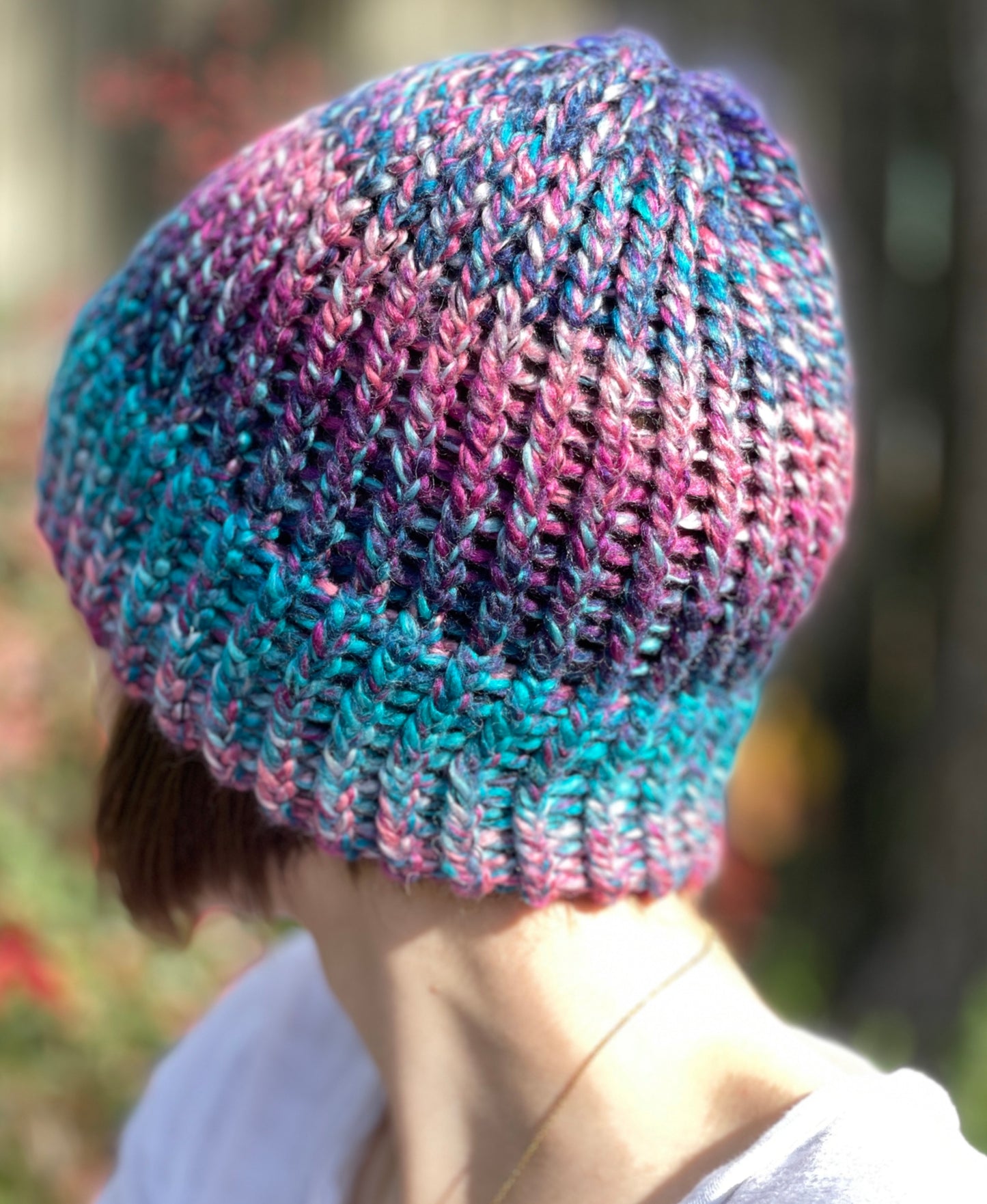 Small purple and blue beanie