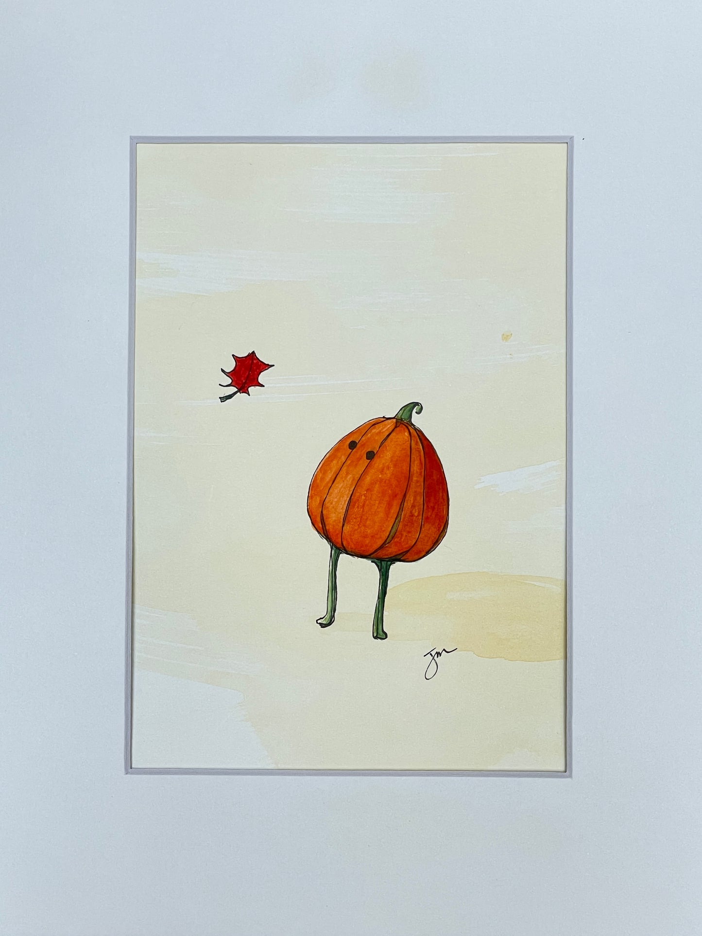 “Hello!” Autumn Pumpkin, Watercolor Painting