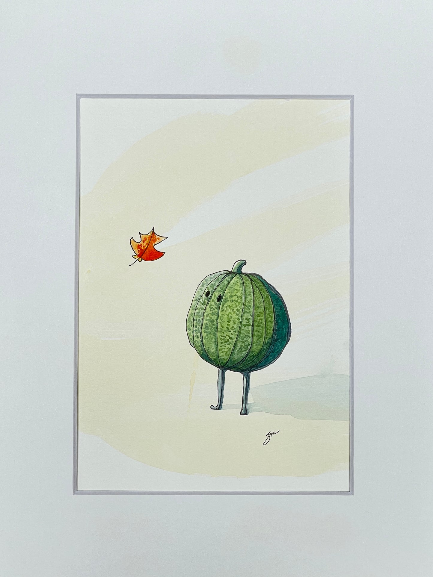 “Hello!” Autumn Pumpkin, Watercolor Painting