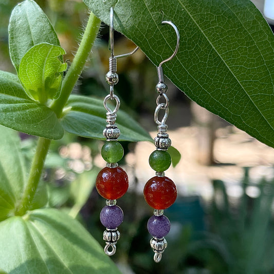 Peridot, Carnelian, Amethyst Earrings
