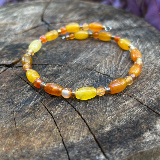 Natural Carnelian, Yellow Jade Bracelet