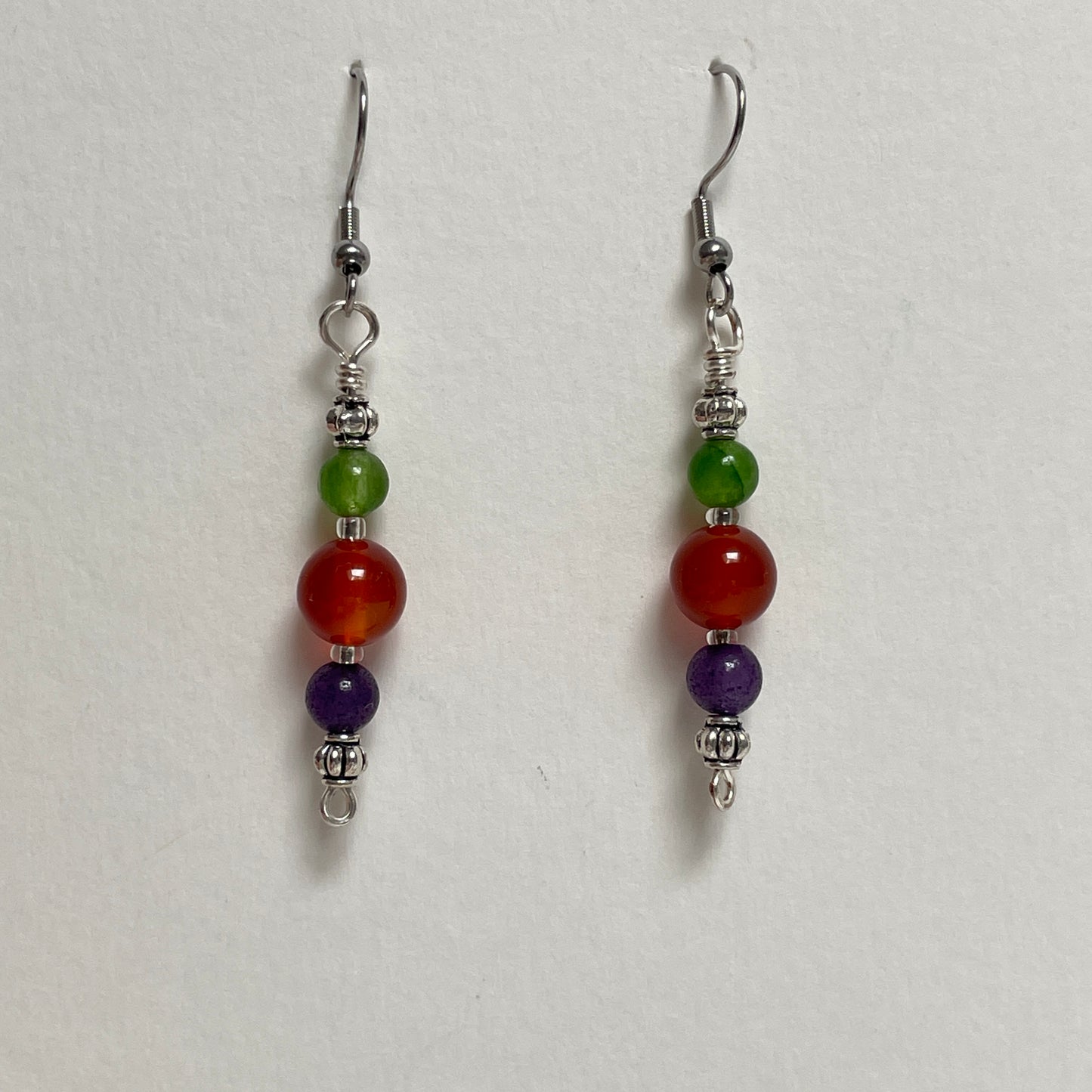 Peridot, Carnelian, Amethyst Earrings