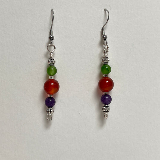 Peridot, Carnelian, Amethyst Earrings