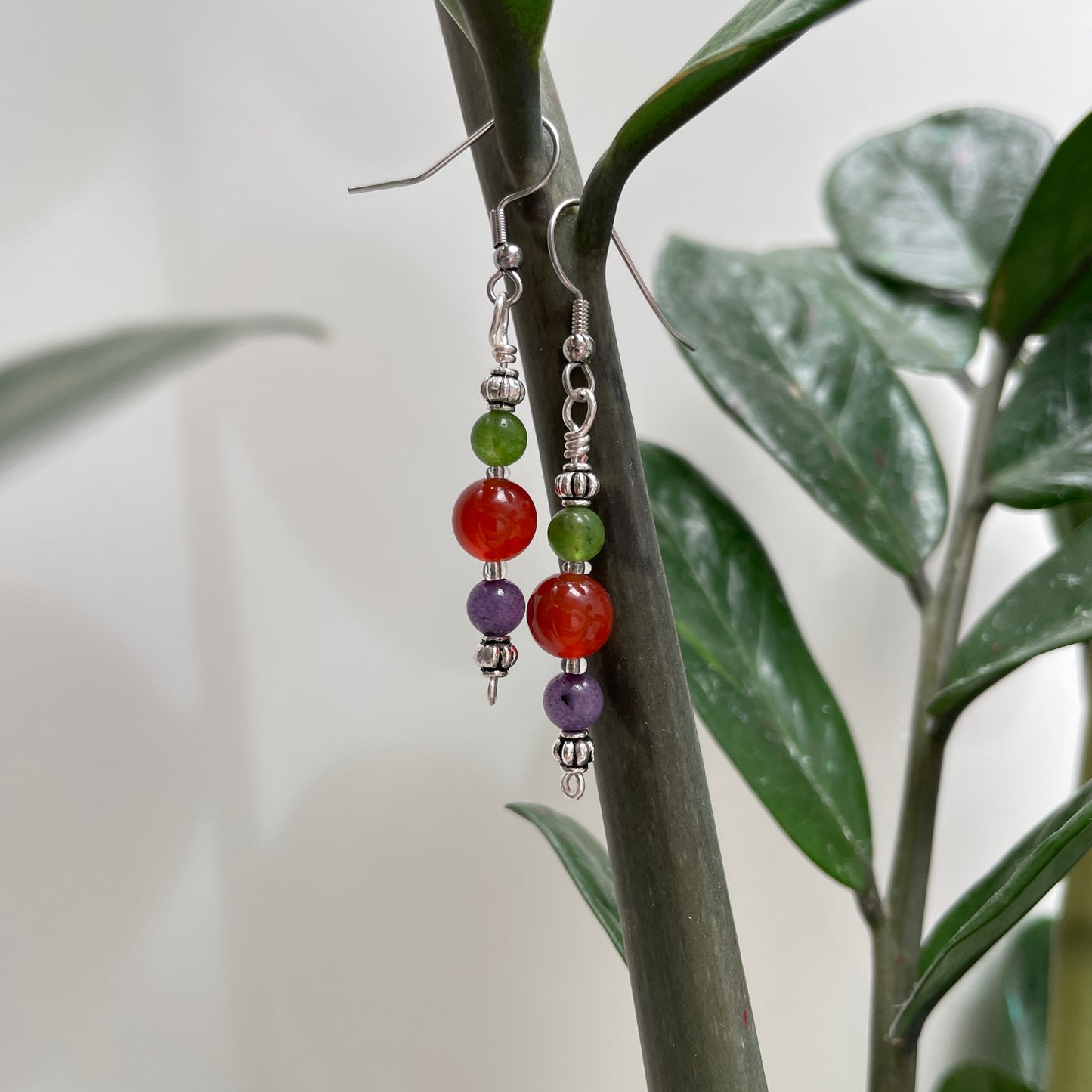 Peridot, Carnelian, Amethyst Earrings