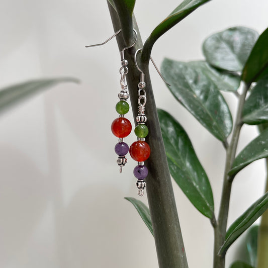 Peridot, Carnelian, Amethyst Earrings