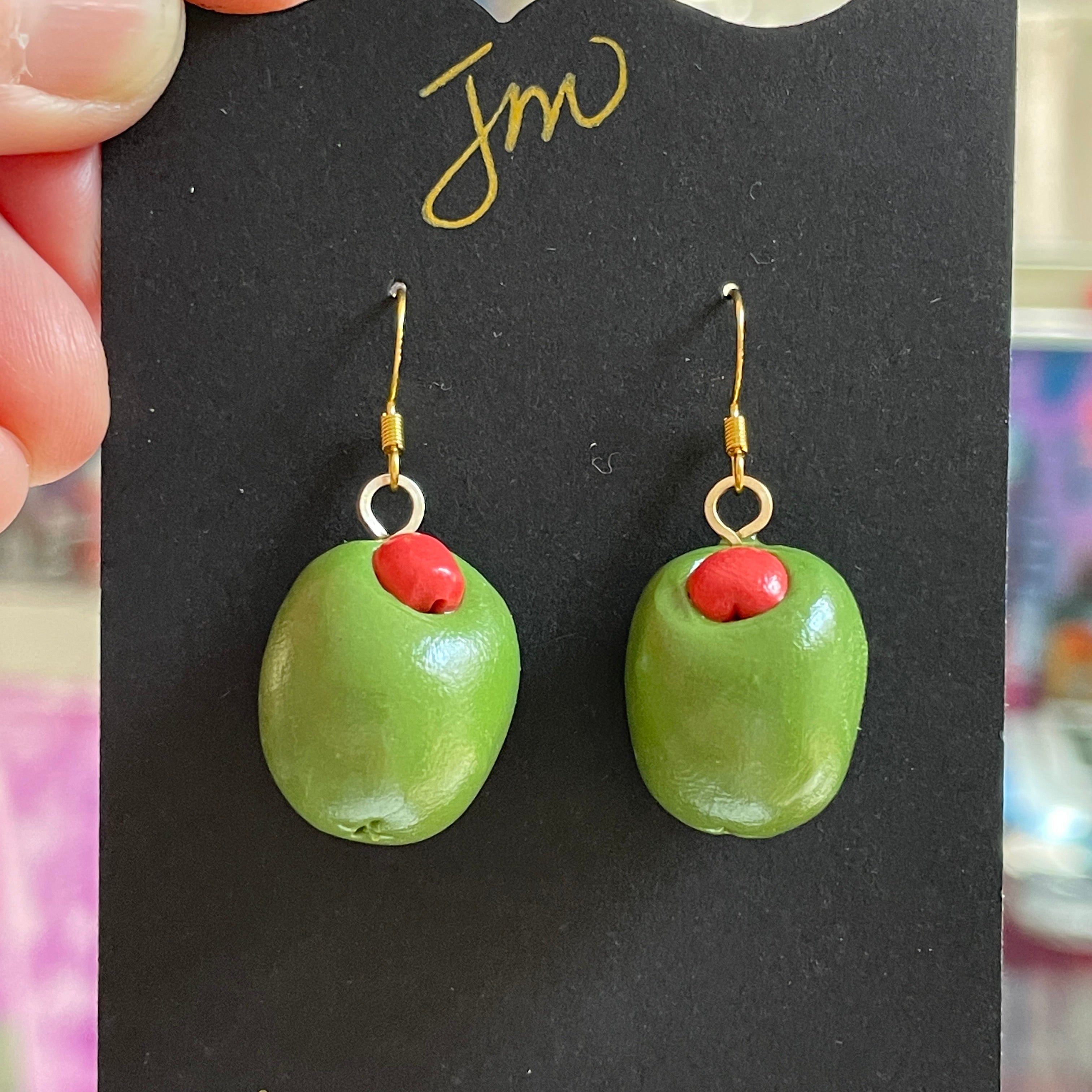 Hand Sculpted Olives Dangle Earrings