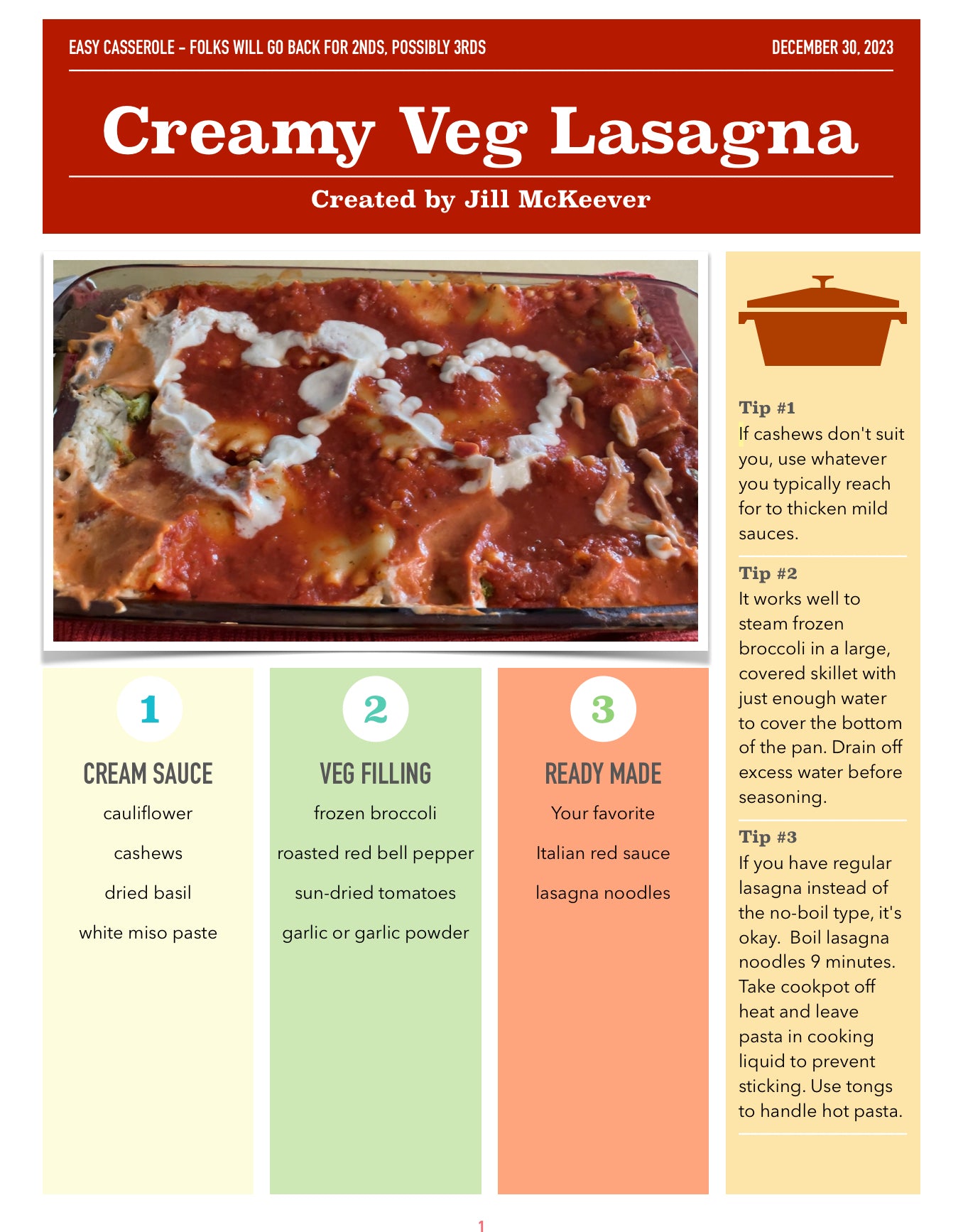 Creamy Veg Lasagna Casserole