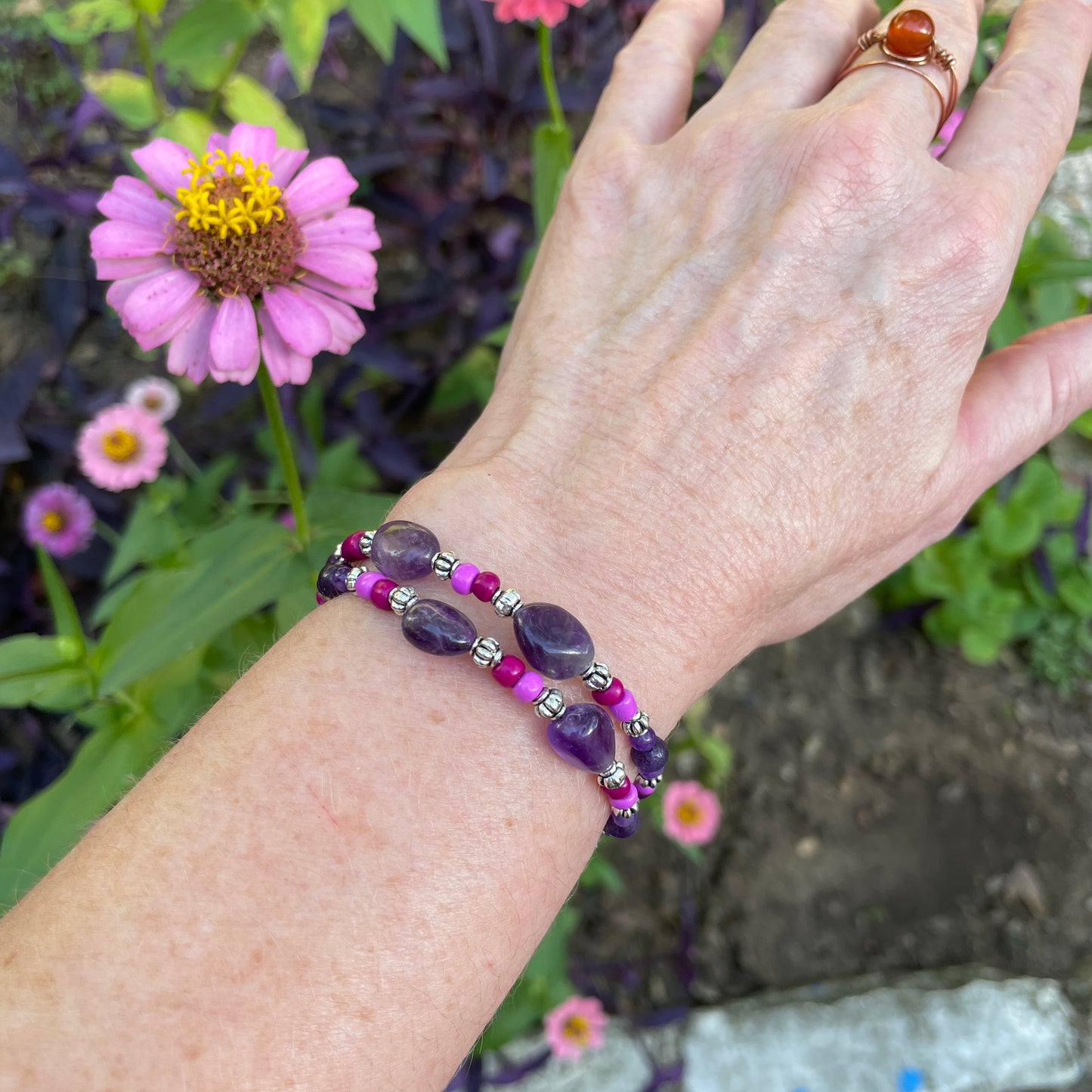 Amethyst & Glass Beaded Bracelet