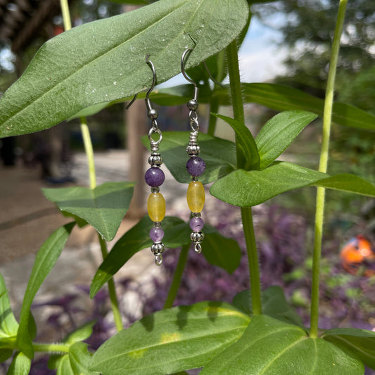 Amethyst, Yellow Jade Earrings