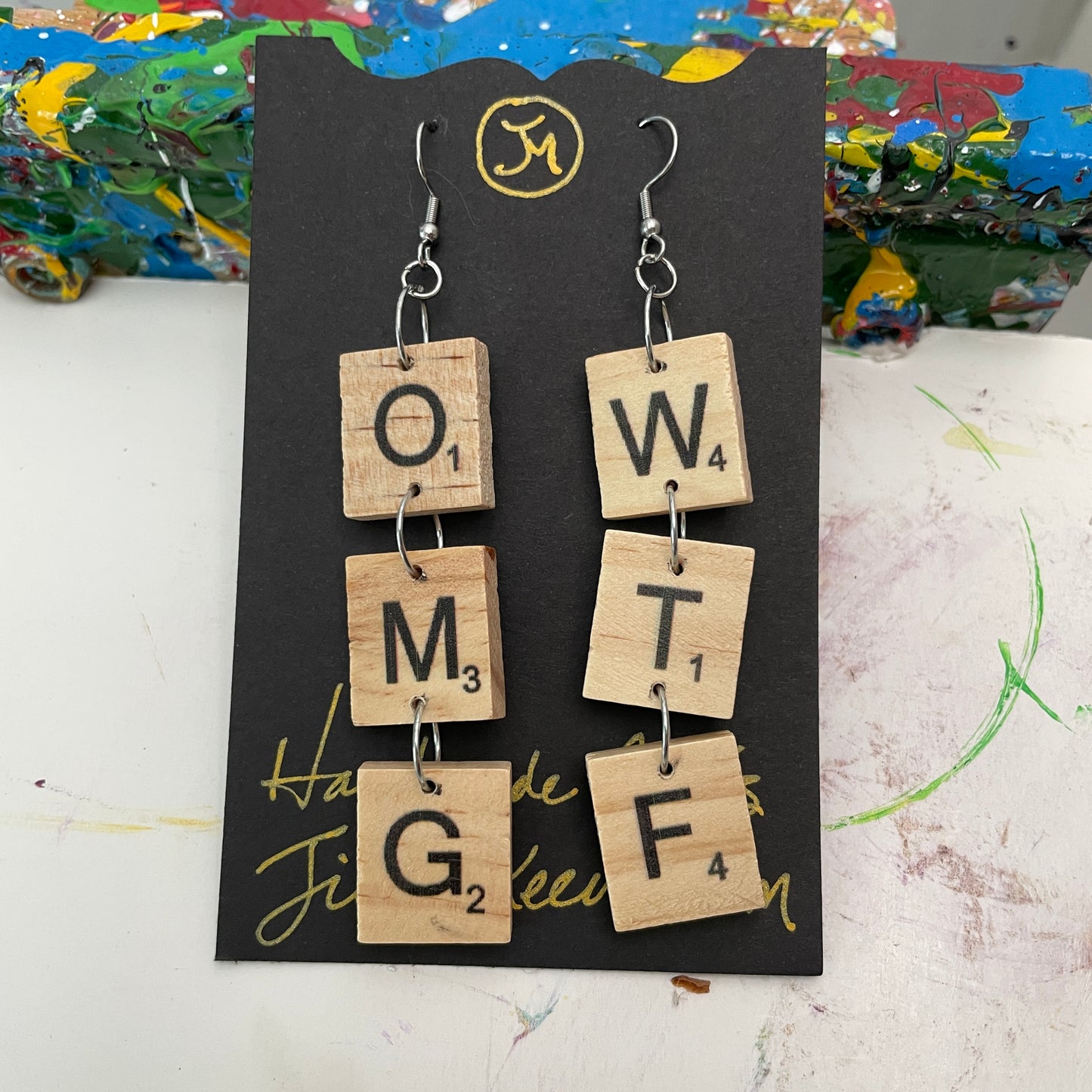 WTF OMG Scrabble Earrings