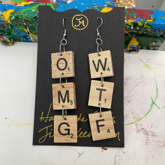 WTF OMG Scrabble Earrings