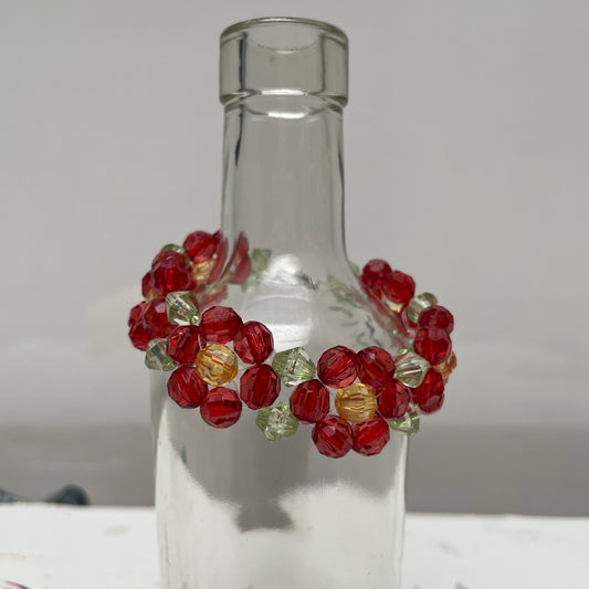 Hand Beaded Red Flower Bracelet for Young Teen