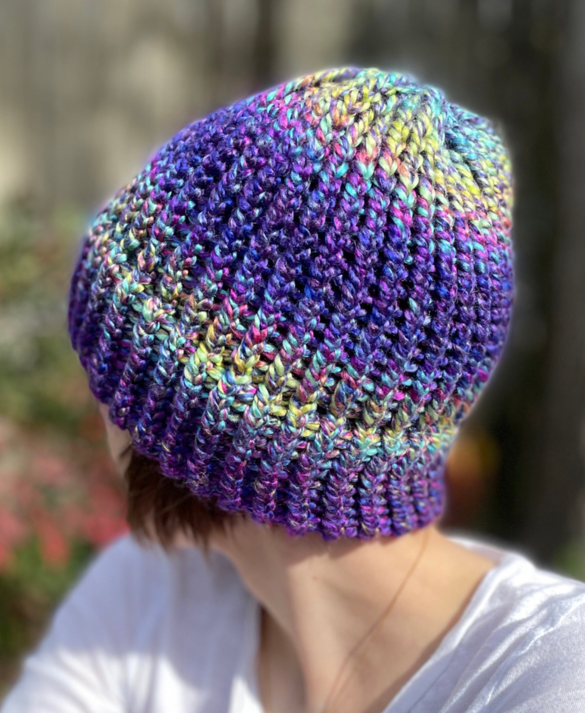 Small purple and multicolor beanie
