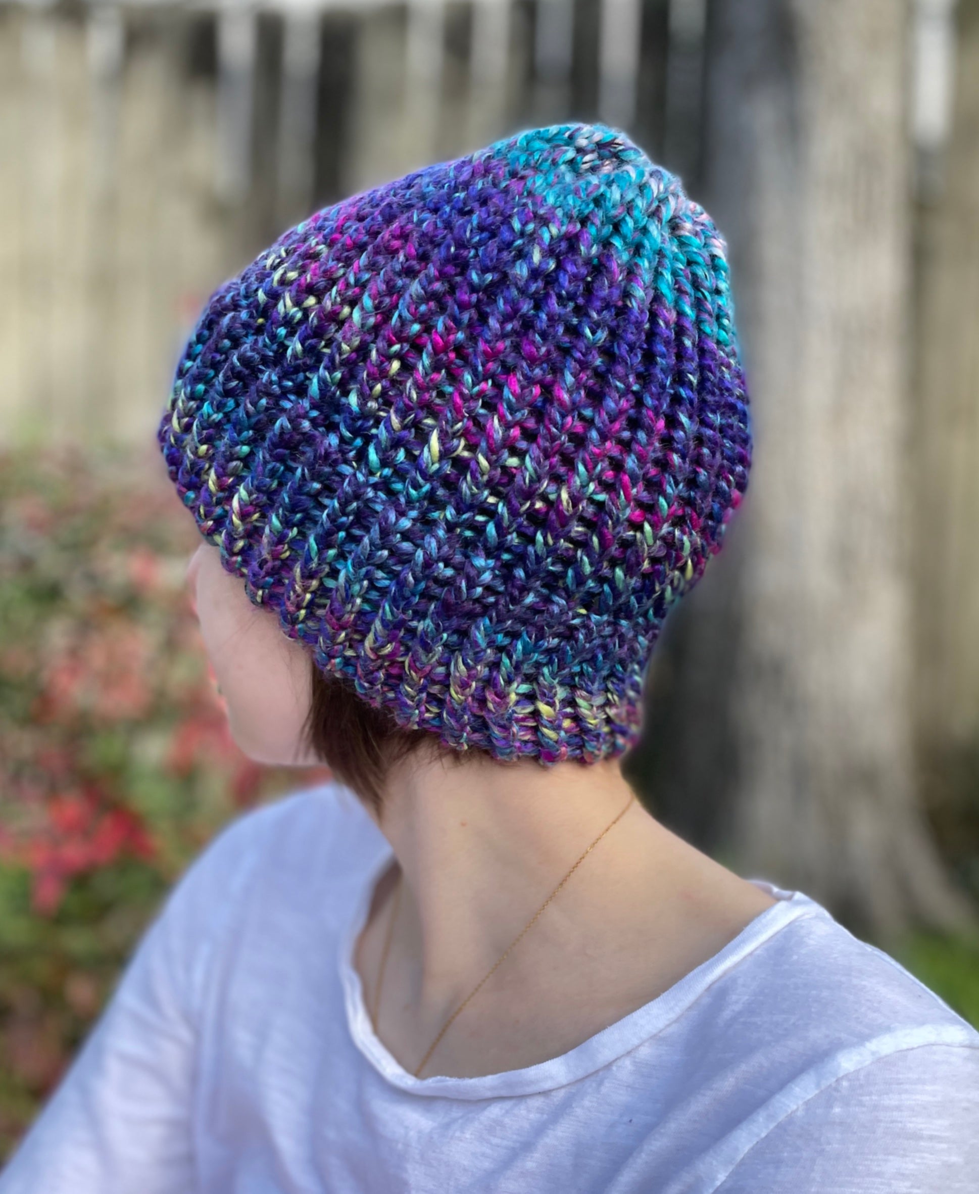 Small purple and multicolor beanie