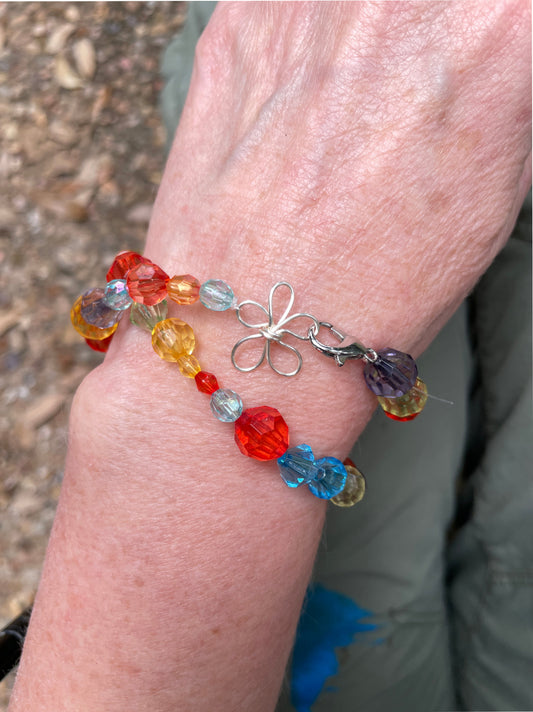 Double-wrap Multicolor Bracelet w Flower Attachment