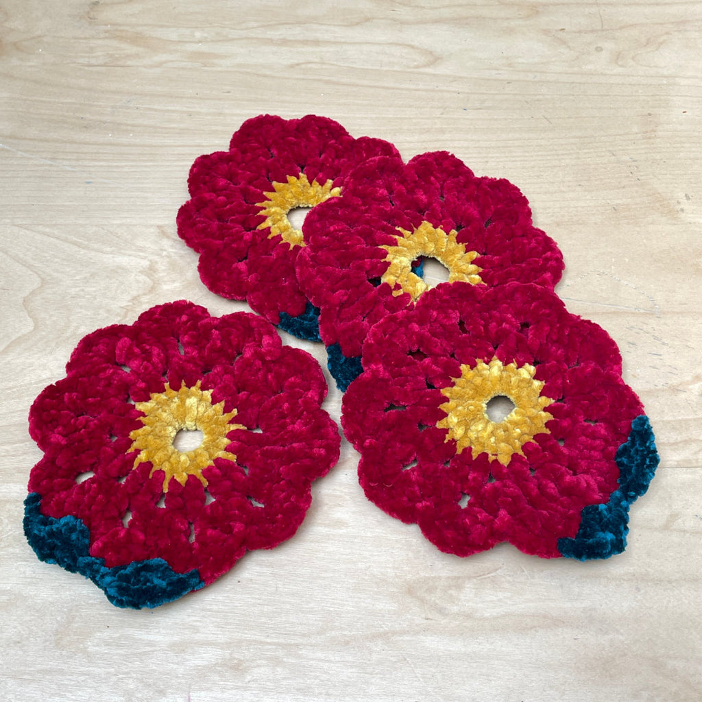 Crochet Red Flower Coasters