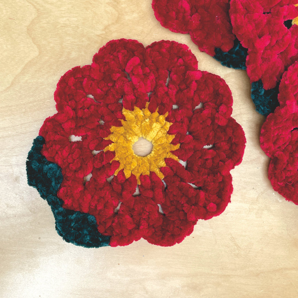 Crochet Red Flower Coasters
