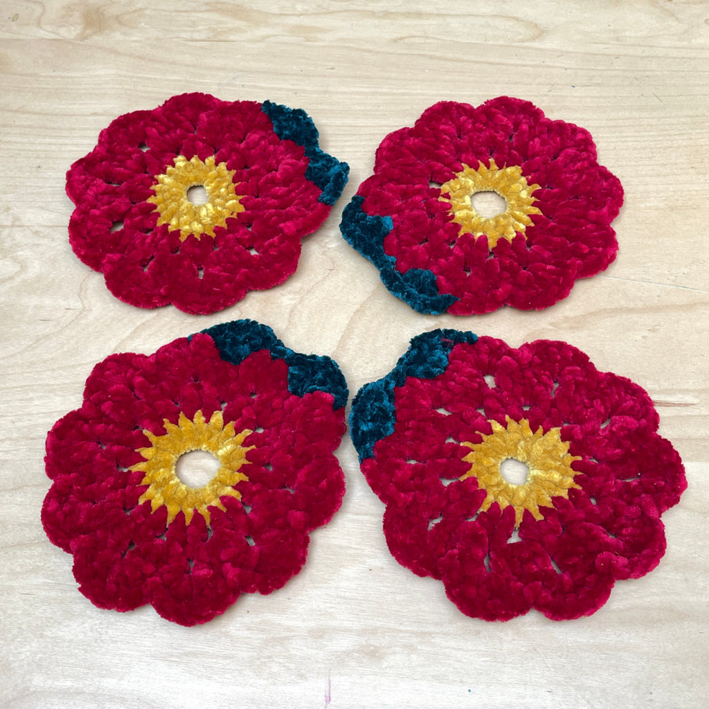 Crochet Red Flower Coasters