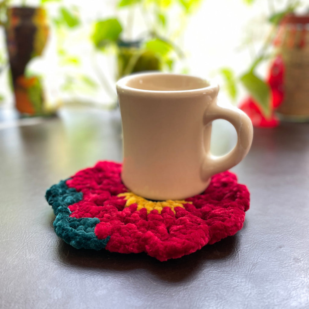 Crochet Red Flower Coasters